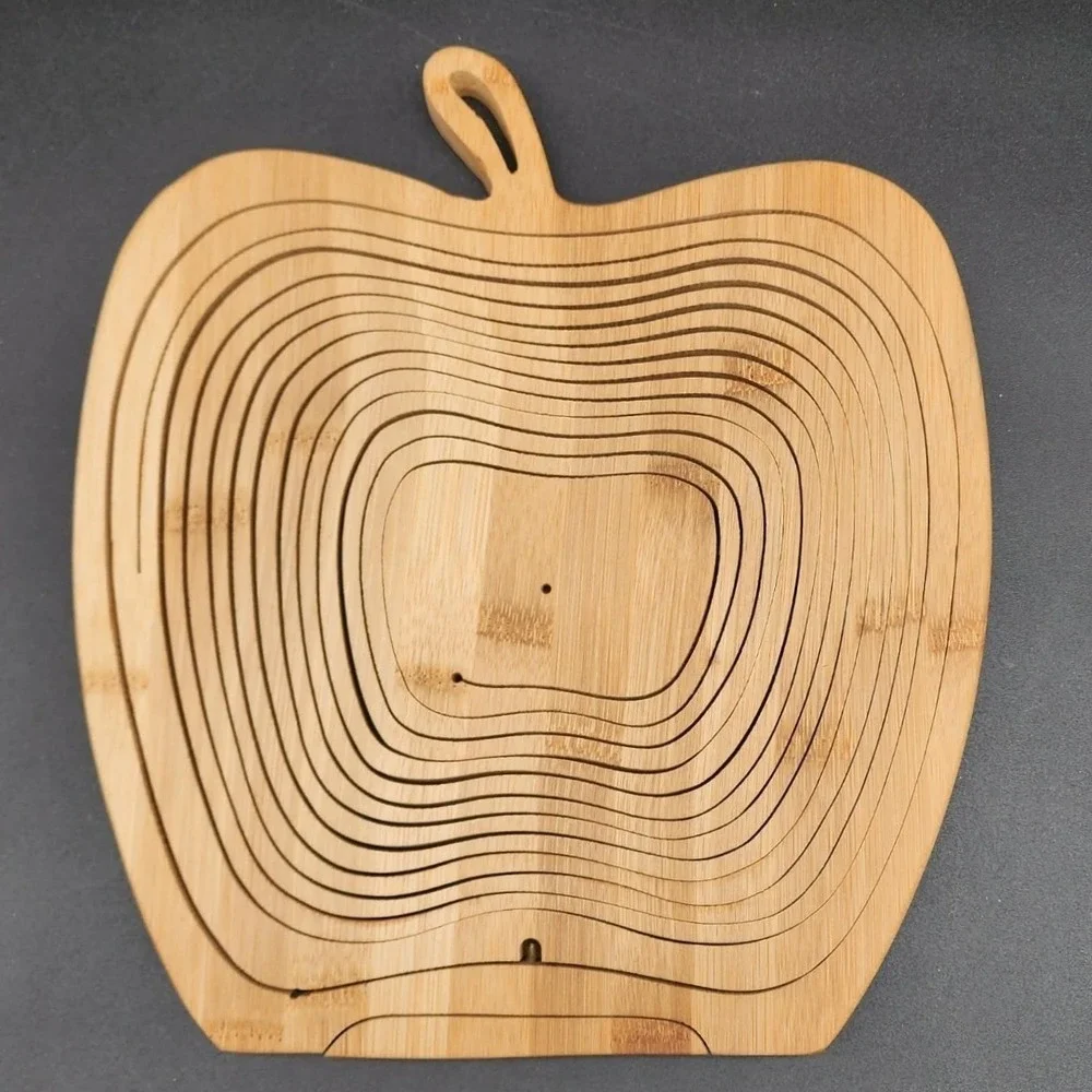 Bonnie & Pop Apple Collapsible Bamboo Fruit Basket Natural Wood Large Decor‎